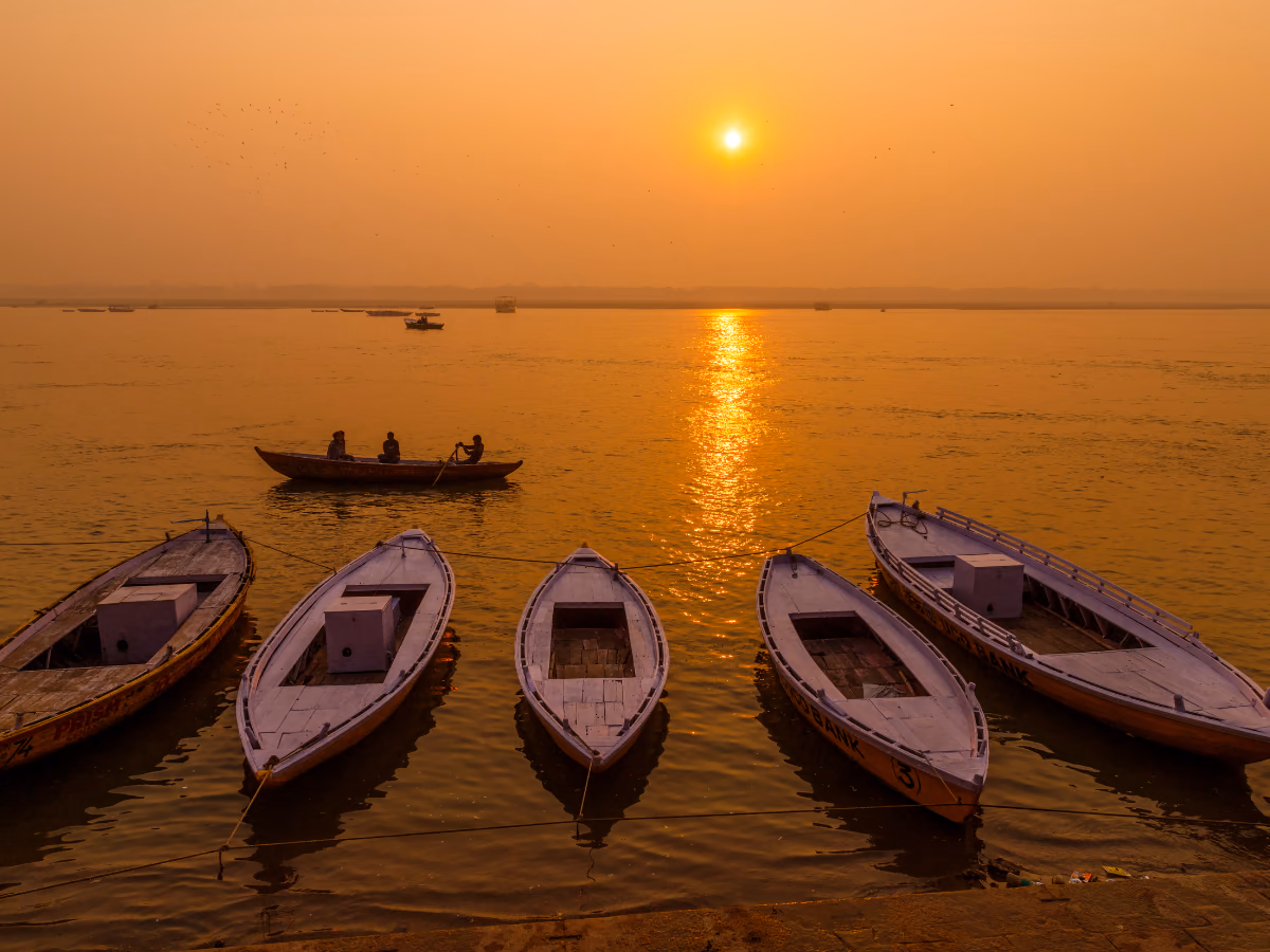 A dawn boat ride along Varanasi's ghats on the Ganga.