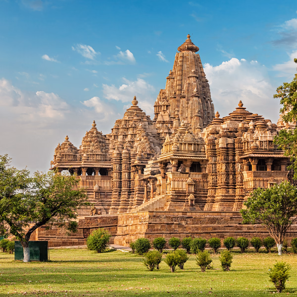 Sandstone temple towers in the Khajuraho Group of Monuments.