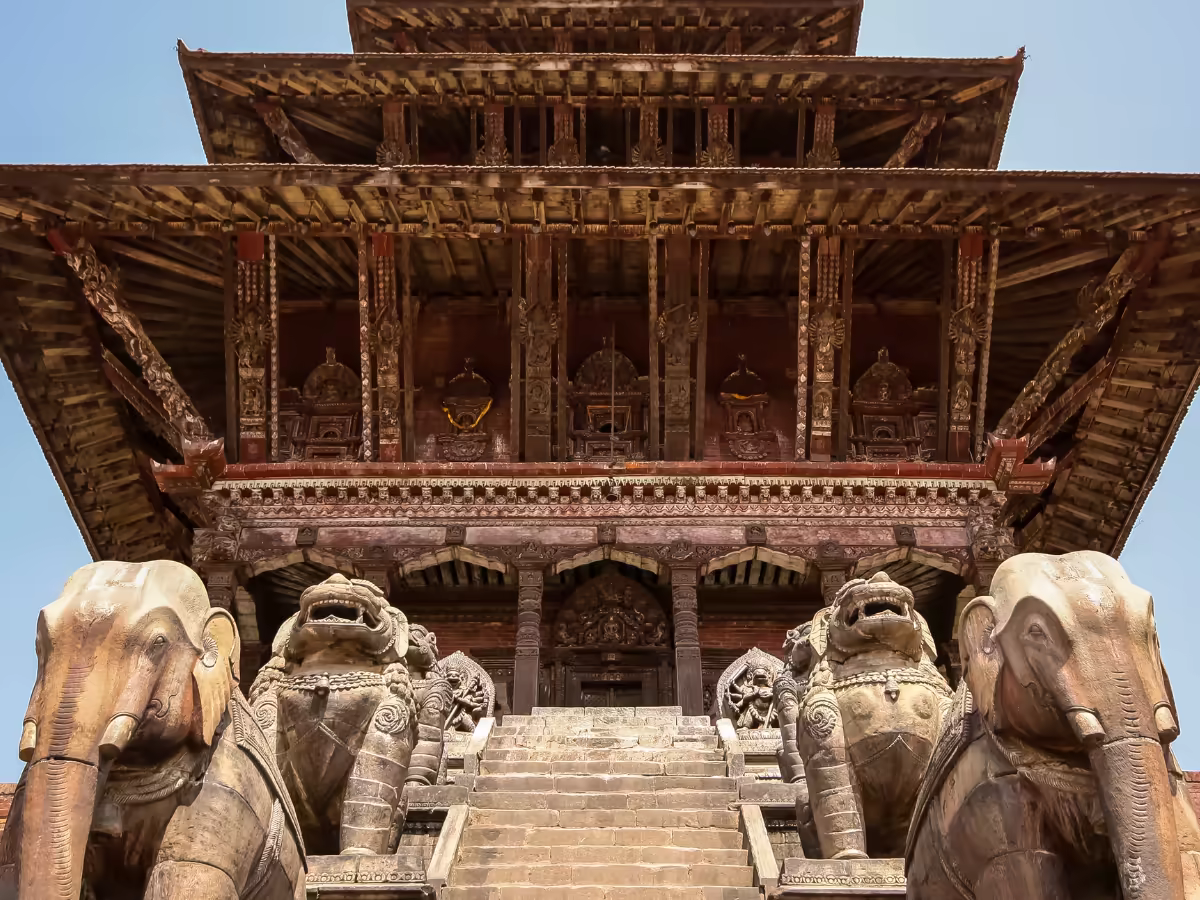Nyatapola Temple rising above Bhaktapur's Taumadhi Square.