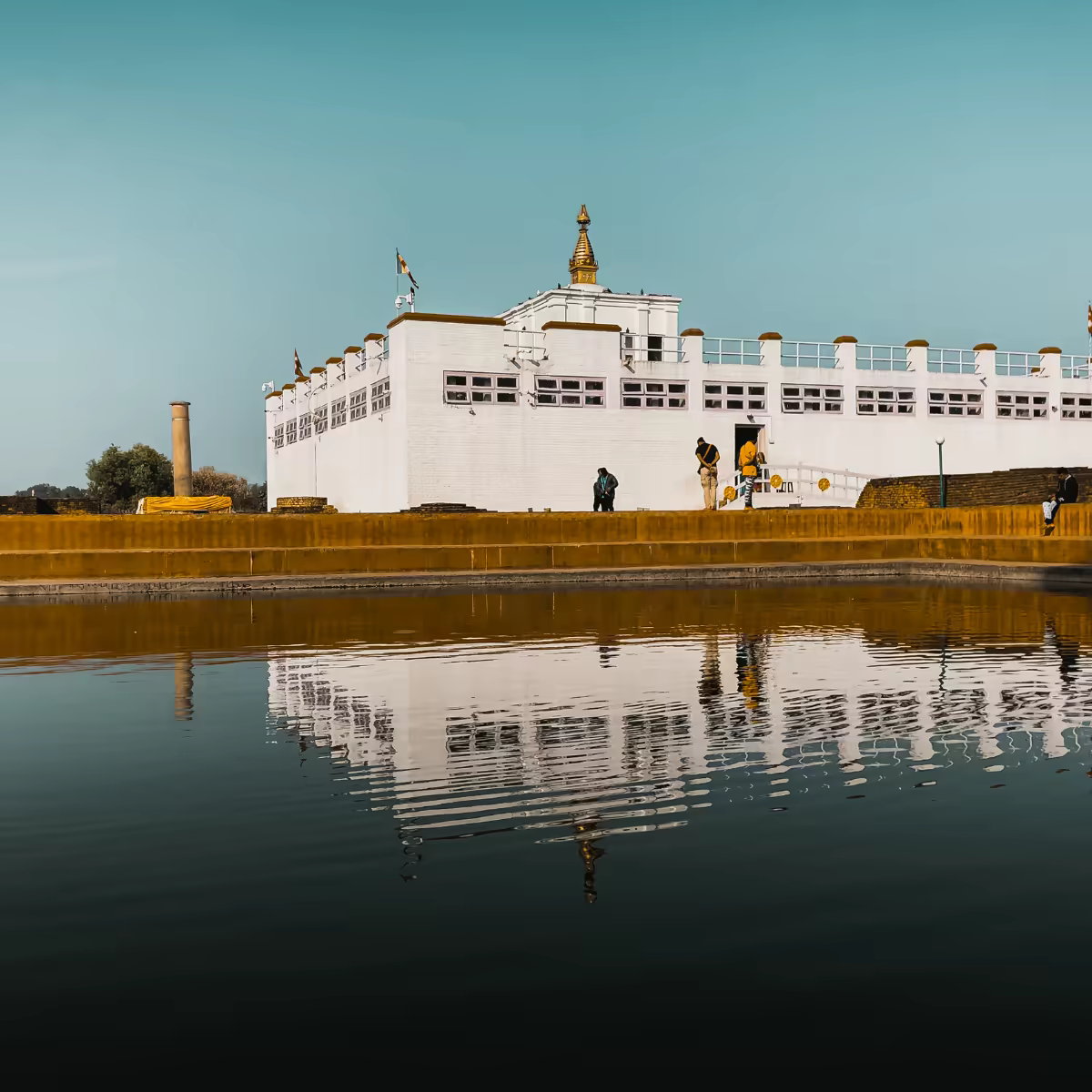 The Maya Devi Temple in Lumbini's peaceful sacred garden.