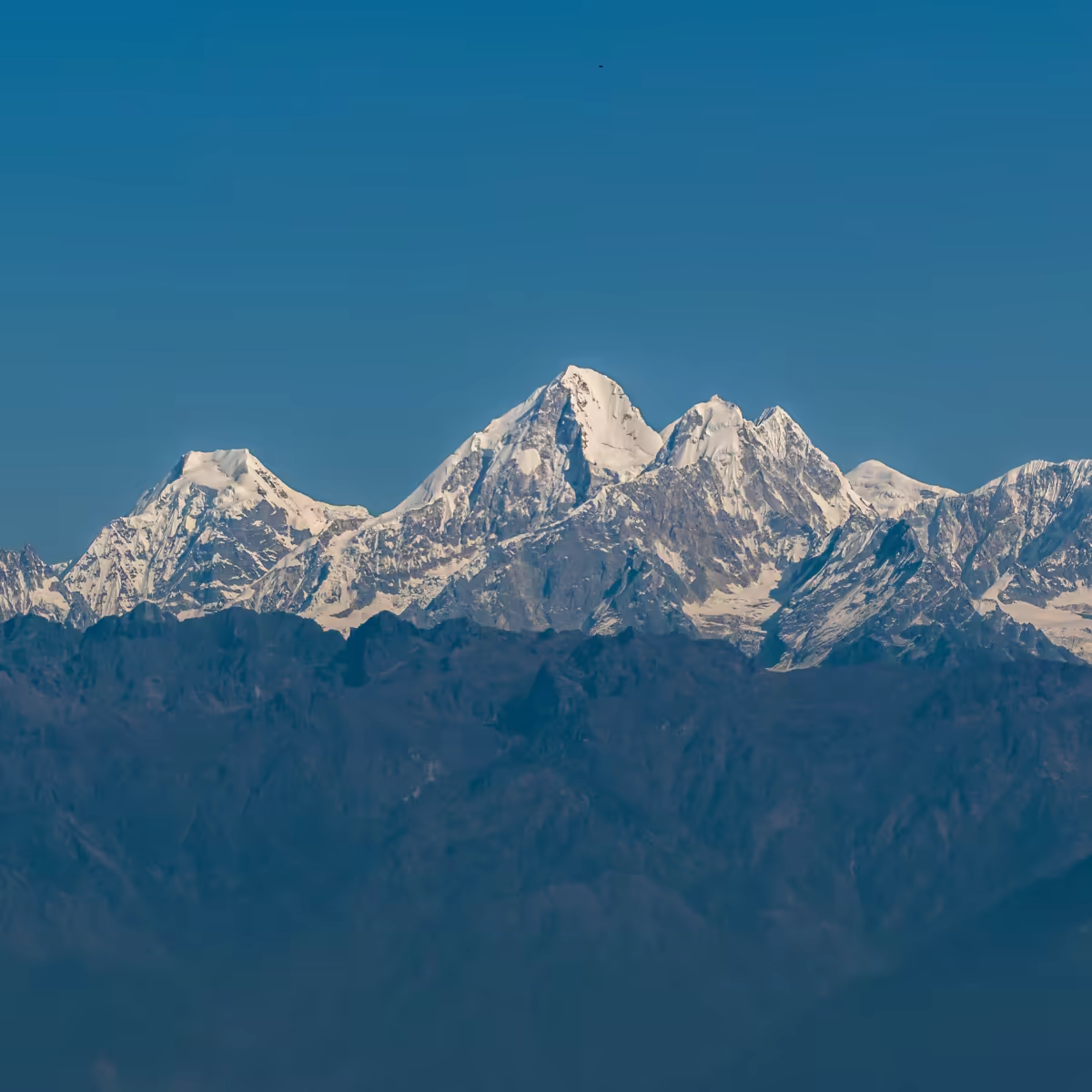 Layered Himalayan foothills beyond the terraces of Nagarkot.