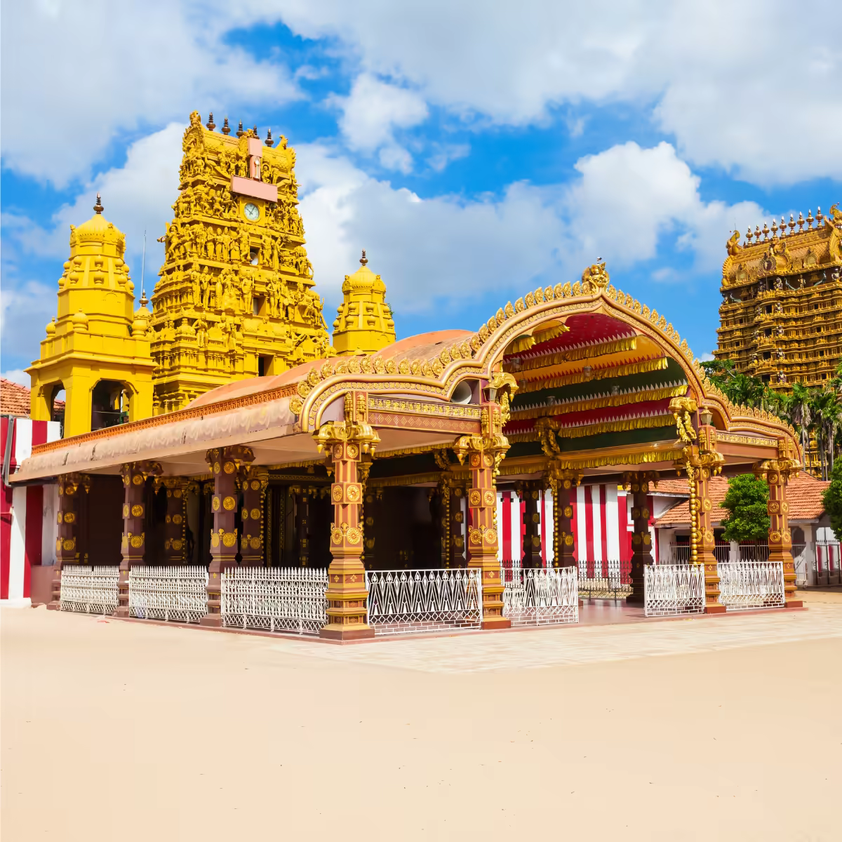 The colourful gopuram of Nallur Kandaswamy Kovil in Jaffna.